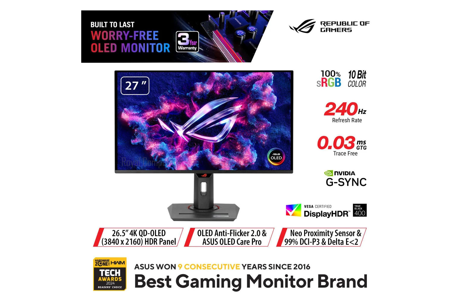 ASUS ROG STRIX XG27AQDMG 2K 240GHZ OLED GAMING MONITOR